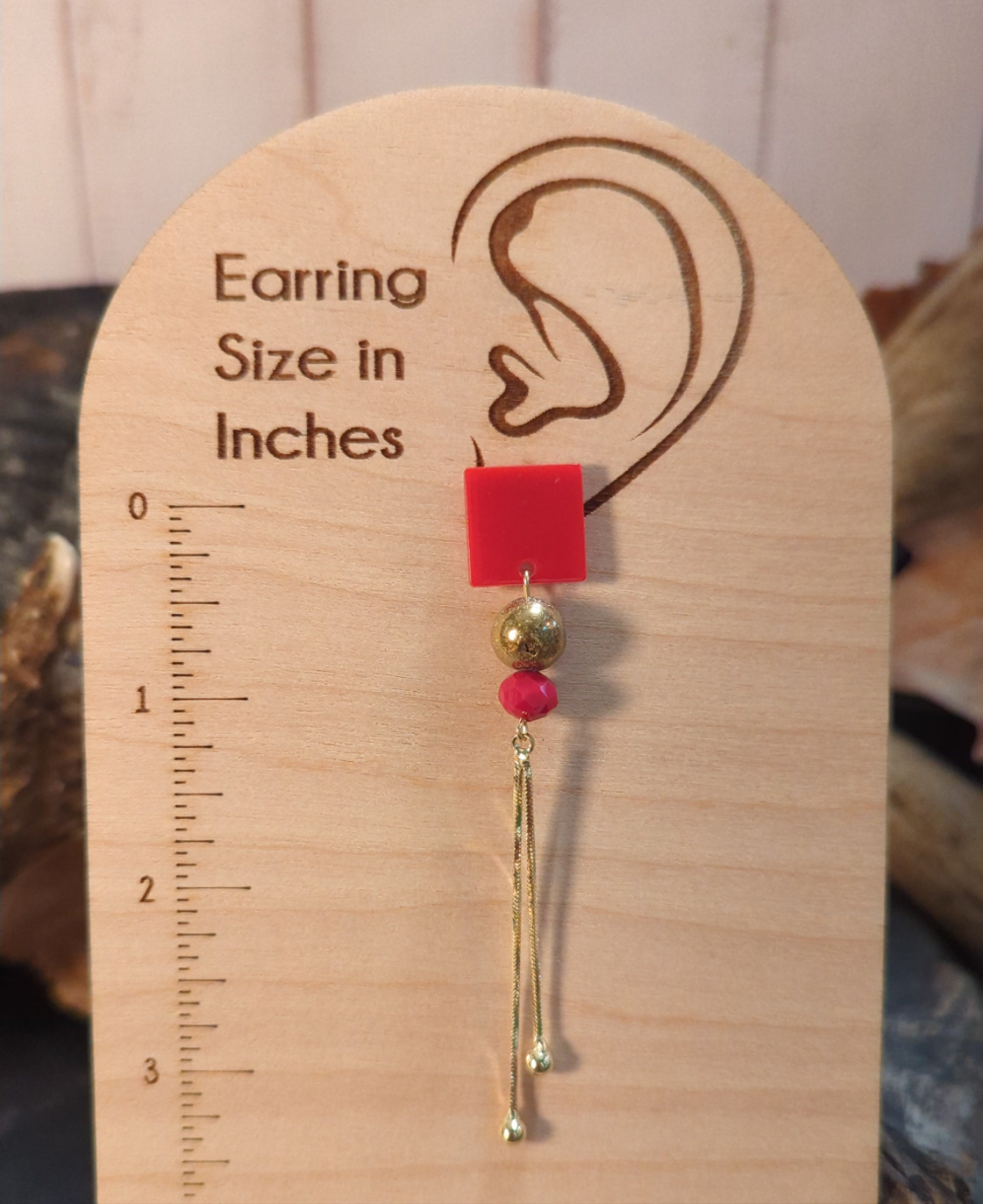 Red Cube & Chain Tassel Drop Earrings