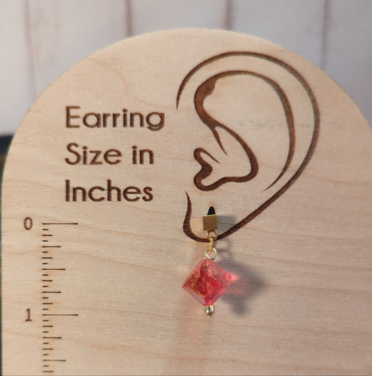 Ruby Red Faceted Cube Drop Earrings