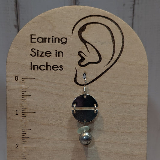 Silver Circle & Sea Glass Bead Drop Earrings