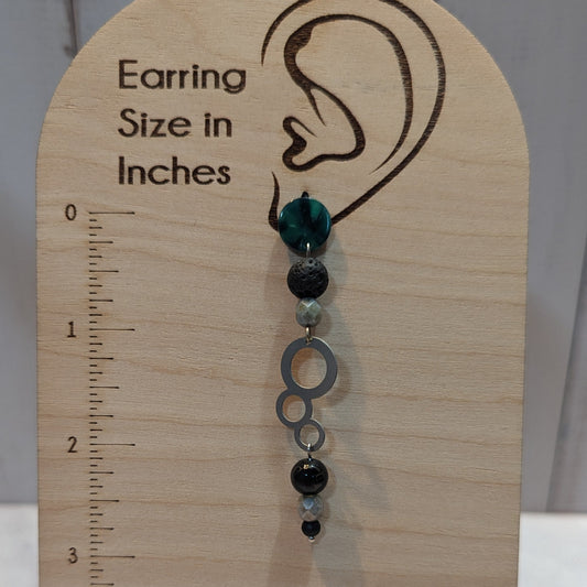 Green Acrylic & Triple Circle Bead Drop Earrings