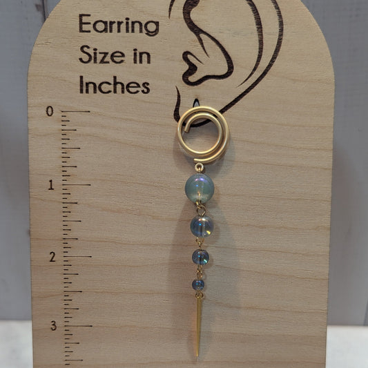 Gold Double Hoop & Blue Bead Spike Drop Earrings