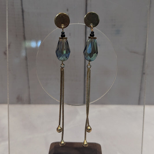 Iridescent Crystal & Brass Chain Tassel Earrings
