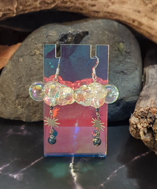 Iridescent Clear & Starburst Accent Drop Earrings