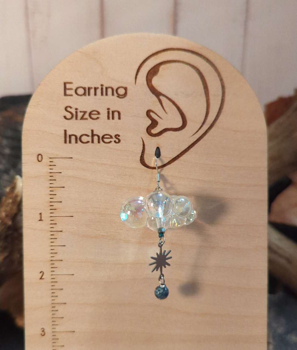 Iridescent Clear & Starburst Accent Drop Earrings