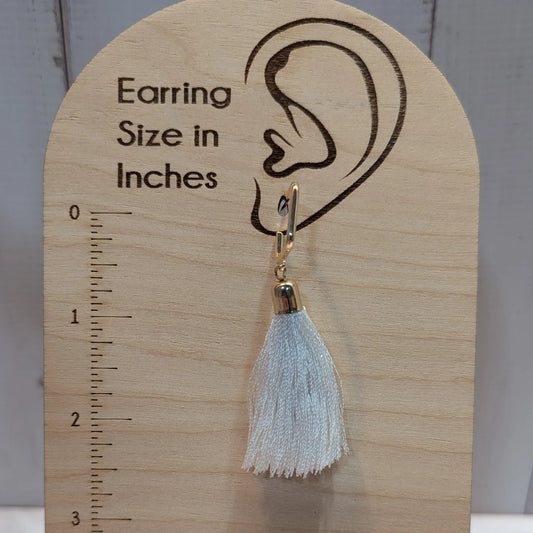 Gold Square Hoop & White Tassel Drop Earrings