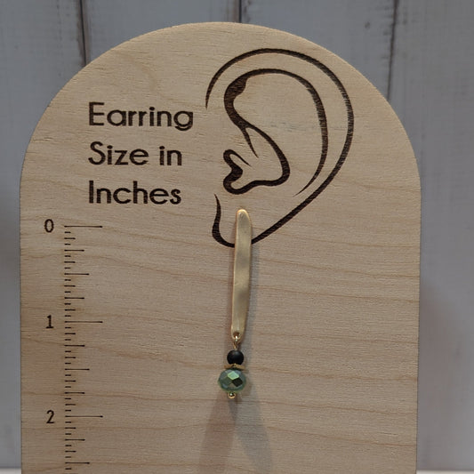 Hammered Bar & Faceted Green Bead Dangle Earrings