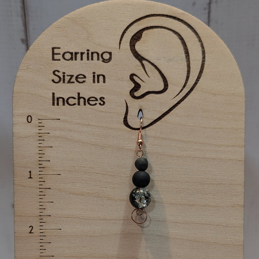 Textured Black & Crackled Bead Dangle Earrings