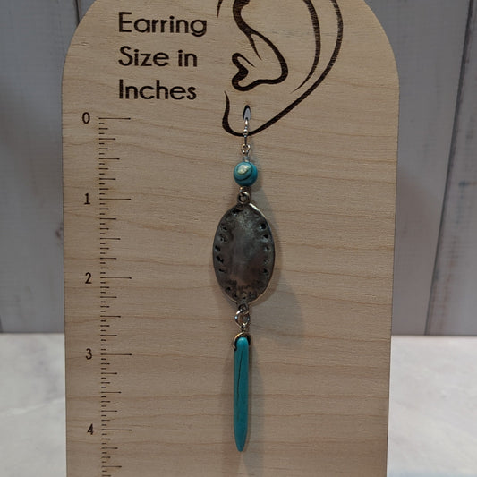 Turquoise & Hammered Silver Oval Spike Drop Earrings