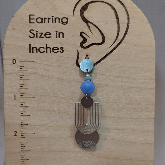 Silver Geometric Art Deco & Periwinkle Bead Drop Earrings