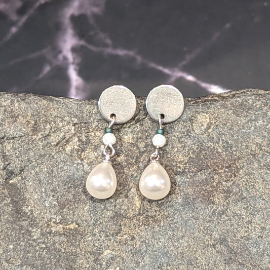 Sterling Silver Disc & Pearl Teardrop Earrings