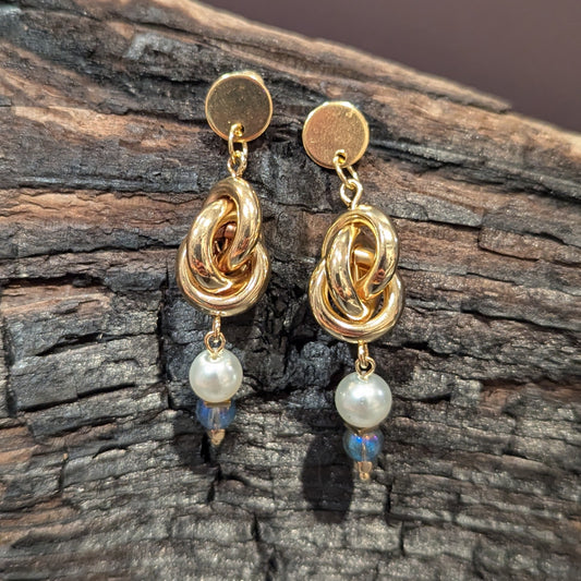 Gold-Tone Knotted Link & Pearl Drop Earrings