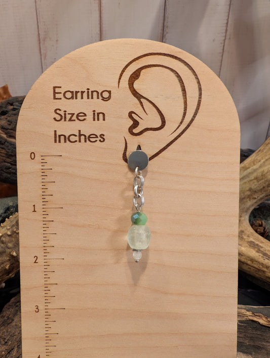 Silver Chain Link & Sea Glass Bead Drop Earrings