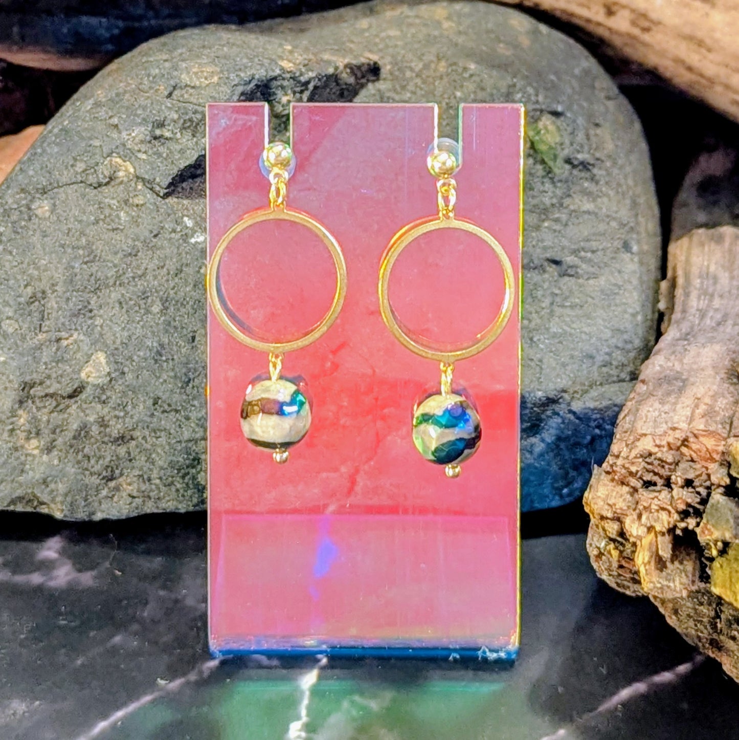 Iridescent Faceted Bead Hoop Earrings