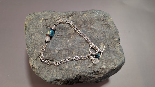 Aqua & White Beaded Chain Bracelet