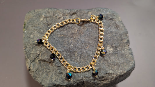 Golden & Black Iridescent Crystal Bracelet