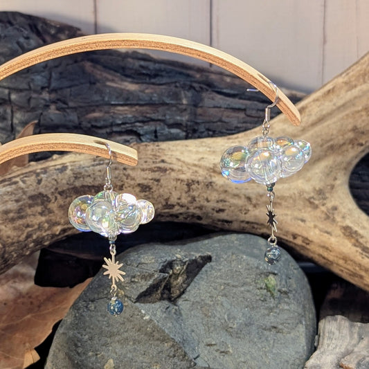 Iridescent Clear & Starburst Accent Drop Earrings