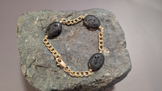 Black Volcanic Stone Chain Bracelet