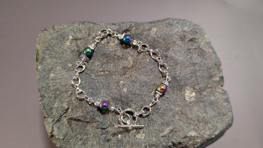 Rainbow Iridescent Circle Link Bracelet