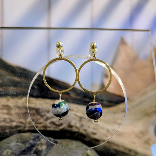 Iridescent Faceted Bead Hoop Earrings